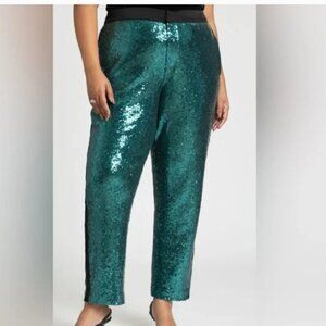 Eloquii Green Tapered Sequin Pant Size 28, Pockets, Lined Pants, Holiday, Party